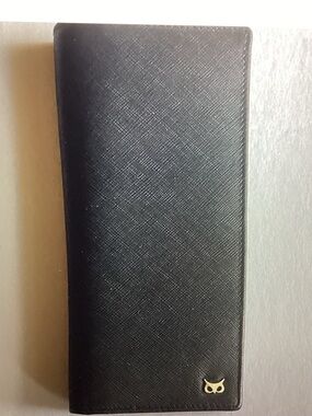 Classic Black Long Wallet with Gold Wise Owl Accent